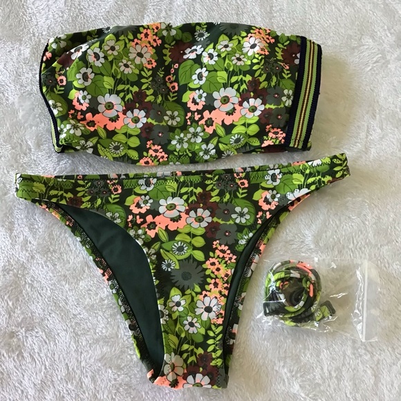Aerie Swim Cheeky Green  Bandeau Bikini Size XS - Picture 1 of 10